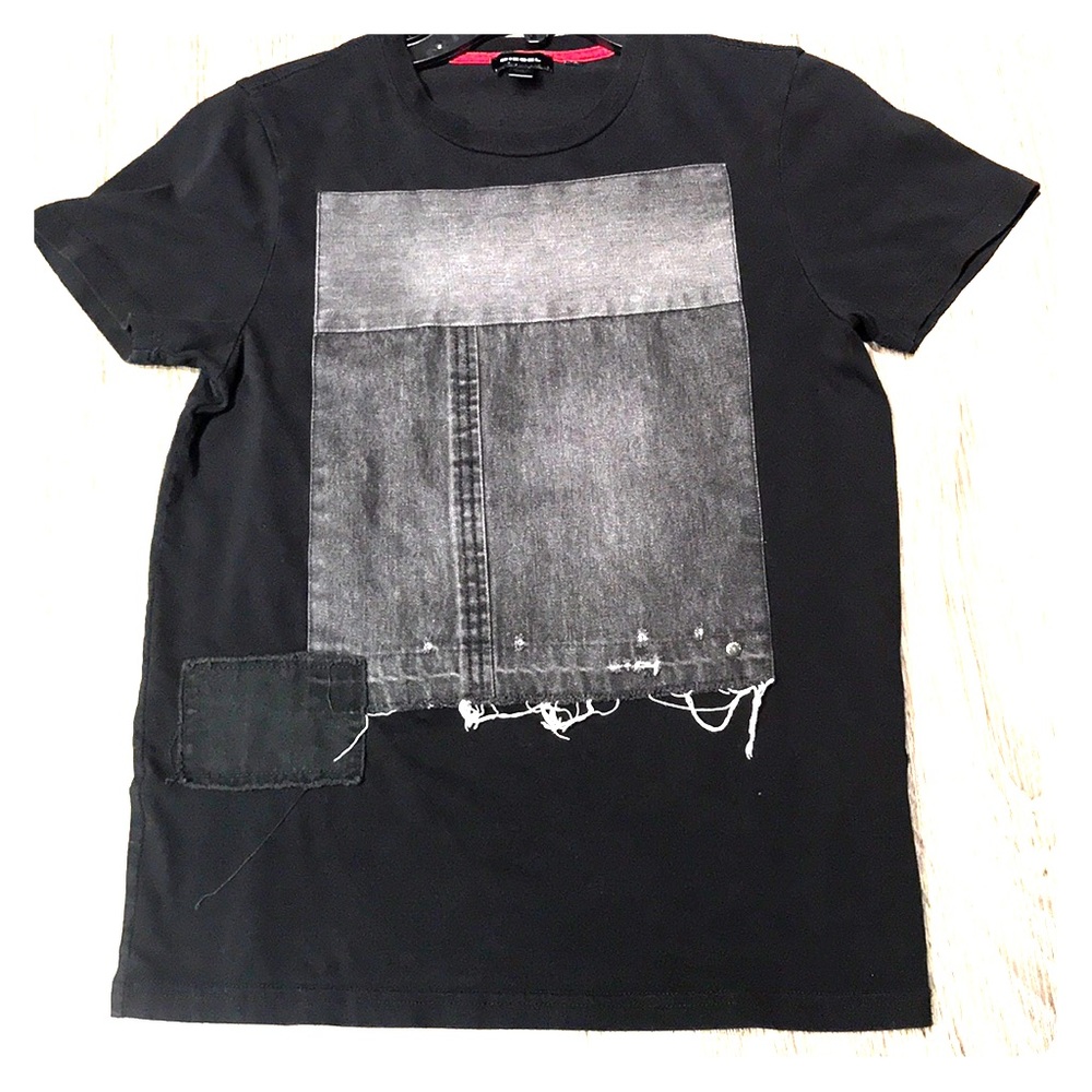 Diesel, black shirt, and with jean on it